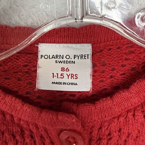 Polarn O. Pyret Baby Girl Red Holiday Cardigan Wool Size 1-1.5 yrs 12-18 months - Picture 4 of 14